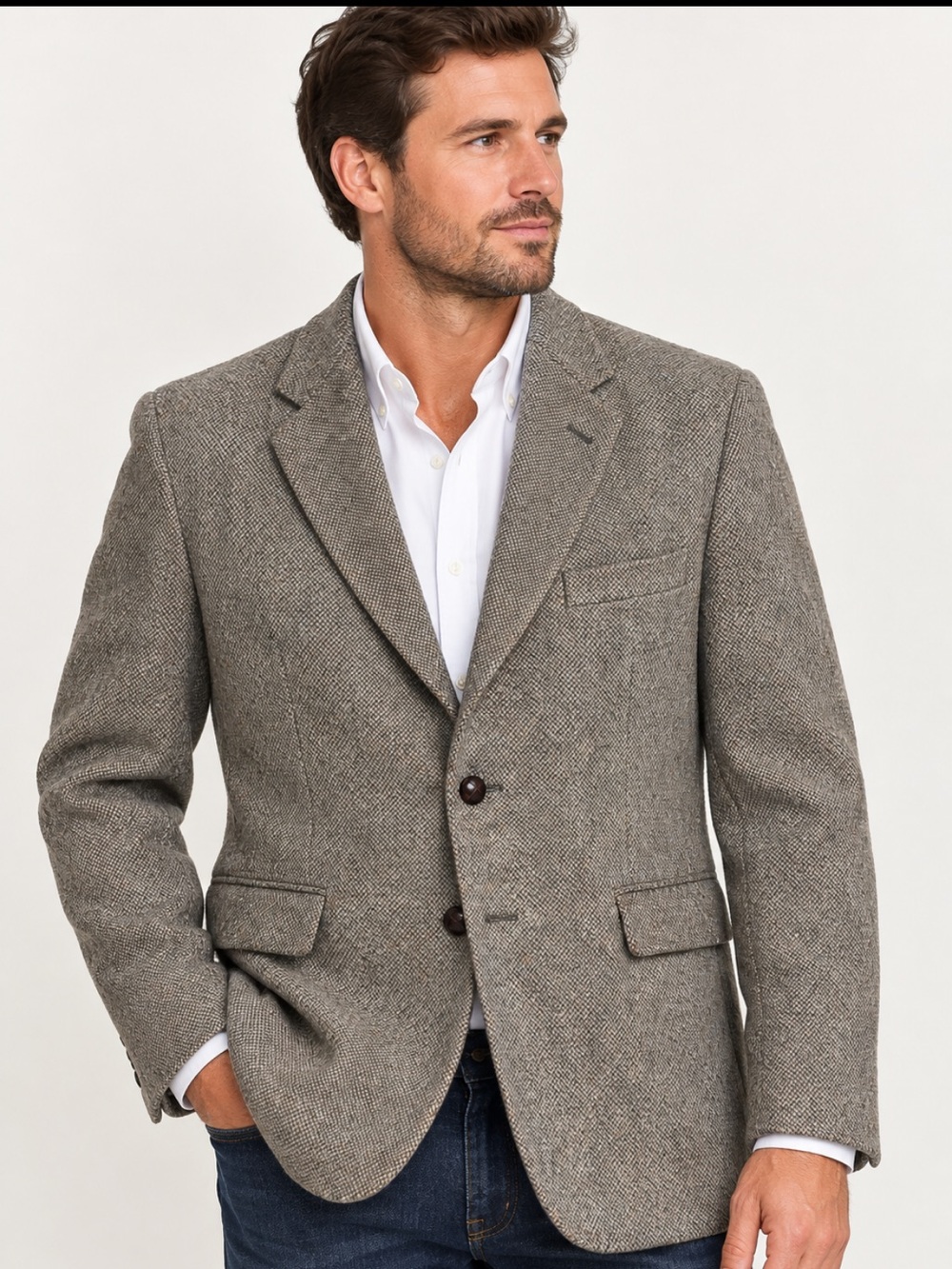 Vintage Harris Tweed Men’s 100% Wool Blazer Brown Gray Handwoven Sport Coat